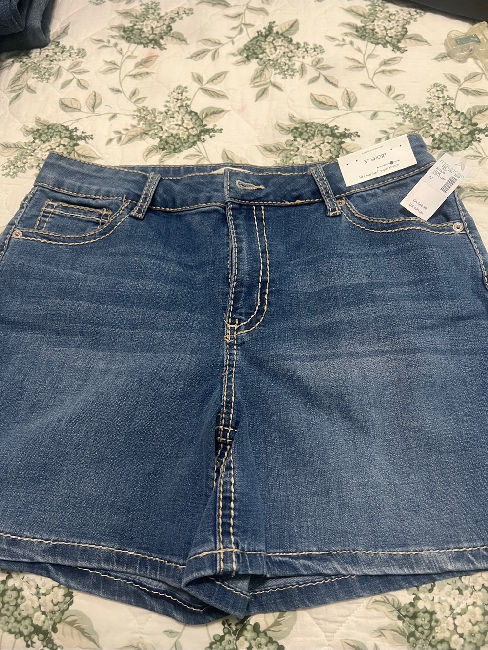 Maurices Blue Denim Ankle-Length Shorts with Contrast Stitching